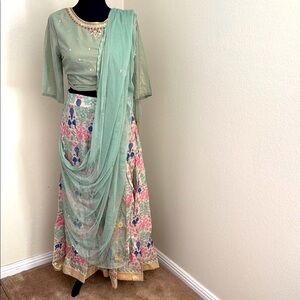 Indian Outfit - Green and Floral Plazzao Remade Set